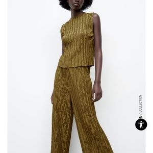 Zara Green Pleated Jacquard Set NWT